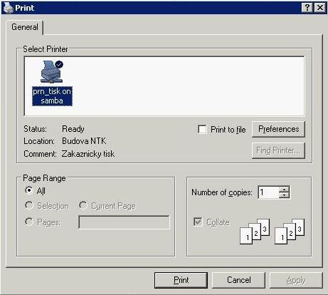 Pic. 1: To print a document, select the printer "prn_tisk" and send the document to printing queue Pic. 1: To print a document, select the printer "prn_tisk" and send the document to printing queue