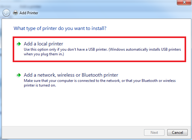 Pic. 8: Choose "Add a local printer" Pic. 8: Choose "Add a local printer"