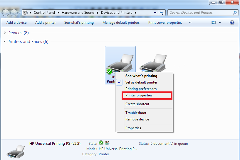 Pic. 17: Right-click and choose "Printer properties" Pic. 17: Right-click and choose "Printer properties"